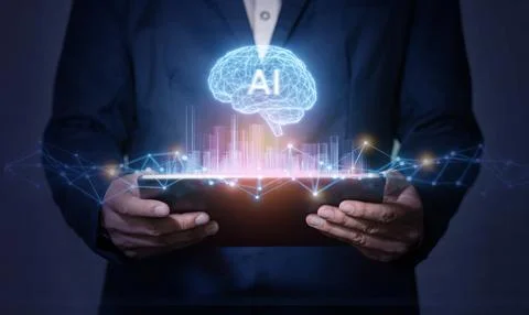 AI (Artificial intelligence) growing concept. Businessman hand typing keybo.. Stock Illustration