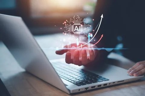 AI (Artificial intelligence) growing concept. Businessman hand typing keybo.. Stock-Fotos