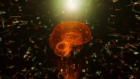 AI Artificial Intelligence. Hologram of the human brain rotates among particles Stock Footage 123962162