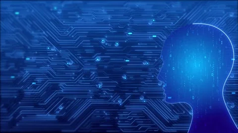 AI Artificial Intelligence human head connection circuit board, binary code Stock Footage 313676307
