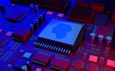 AI Artificial Intelligence Human Thinking Micro Processor Concept - 3D Illu.. Illustrazione stock