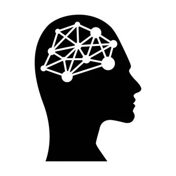 AI, Artificial intelligence icon of human face with a digital chip on brain Illustrazione stock