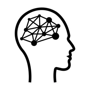 AI, Artificial intelligence icon of human face with a digital chip on brain Illustrazione stock
