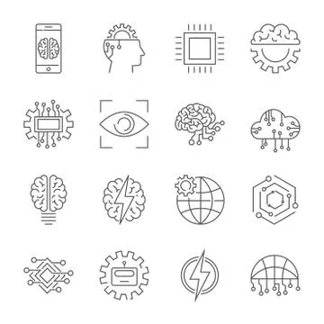 AI (artificial intelligence) icon set. Editable Stroke. Stockillustratie