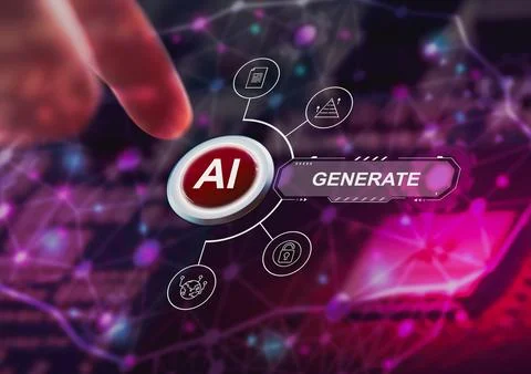 AI artificial intelligence , image generate button on network blurred background Stock Photos