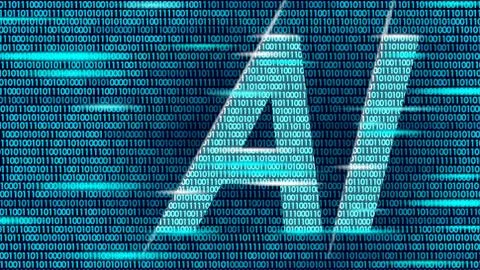 AI artificial intelligence letters on code data flow. Virtual assistant app Stockillustratie