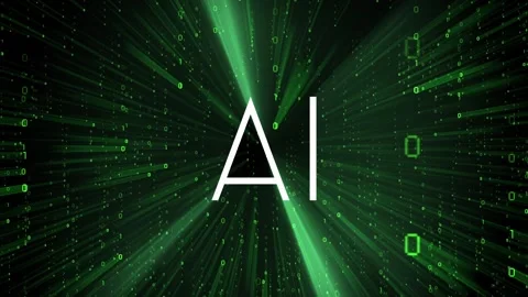 AI - artificial intelligence letters with matrix style binary code Stock Footage 314199599