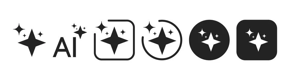 AI Artificial Intelligence Logo App Round Square Flat Icon Set Vector Stock Illustration