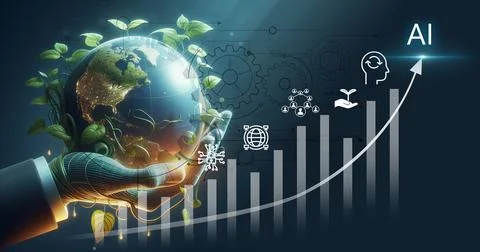 AI, Artificial intelligence logo growing on business hand. the idea for AI  Stock Photos