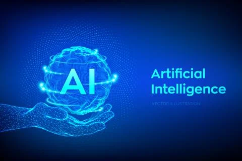 AI. Artificial Intelligence Logo in hand. Artificial Intelligence and Machine Illustrazione stock