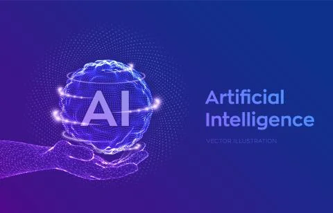 AI. Artificial Intelligence Logo in hand. Artificial Intelligence and Machine Illustrazione stock