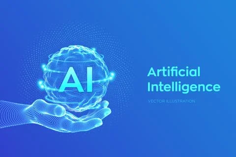 AI. Artificial Intelligence Logo in hand. Artificial Intelligence and Machine 스톡 일러스트