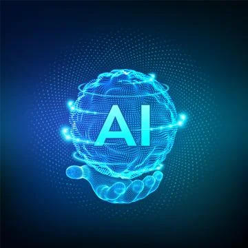 AI. Artificial Intelligence Logo in hand. Artificial Intelligence and Machine Illustrazione stock