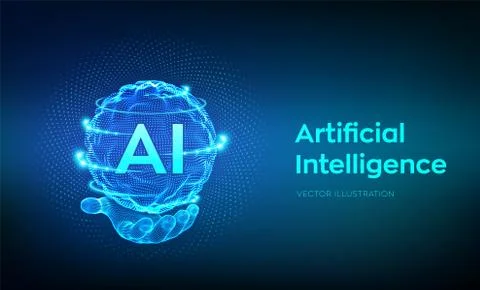 AI. Artificial Intelligence Logo in hand. Artificial Intelligence and Machine Stock Illustration