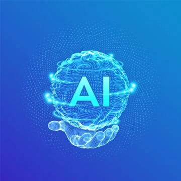 AI. Artificial Intelligence Logo in hand. Artificial Intelligence and Machine Illustrazione stock