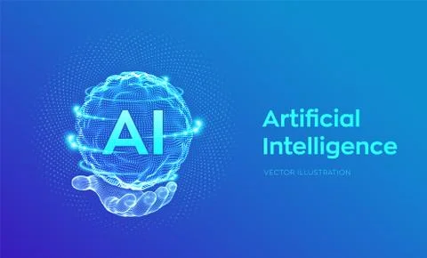 AI. Artificial Intelligence Logo in hand. Artificial Intelligence and Machine Illustrazione stock