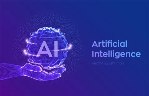 AI. Artificial Intelligence Logo in hand. Artificial Intelligence and Machine Stock Illustration