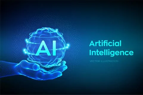 AI. Artificial Intelligence Logo in hand. Artificial Intelligence and Machine Illustrazione stock