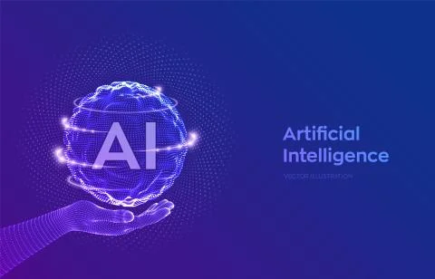 AI. Artificial Intelligence Logo in hand. Artificial Intelligence and Machine Illustrazione stock