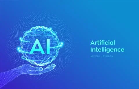 AI. Artificial Intelligence Logo in hand. Artificial Intelligence and Machine Stock Illustration