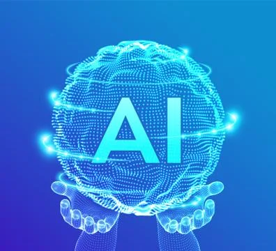 AI Artificial Intelligence Logo in hands. Artificial Intelligence and Machine 스톡 일러스트