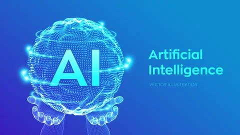 AI Artificial Intelligence Logo in hands. Artificial Intelligence and Machine Stock Illustration