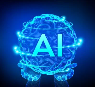 AI Artificial Intelligence Logo in hands. Artificial Intelligence and Machine Stock Illustration