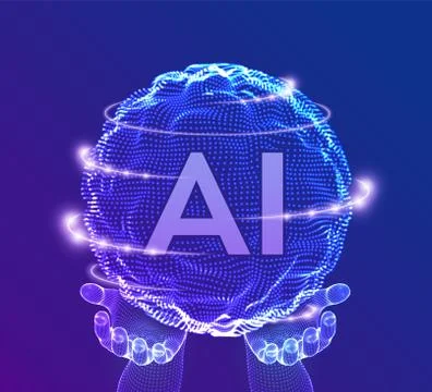 AI Artificial Intelligence Logo in hands. Artificial Intelligence and Machine Illustrazione stock