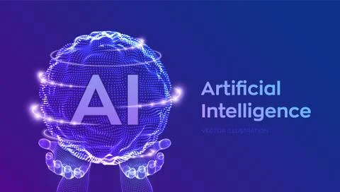 AI Artificial Intelligence Logo in hands. Artificial Intelligence and Machine Stockillustratie