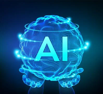 AI Artificial Intelligence Logo in hands. Artificial Intelligence and Machine Stockillustratie