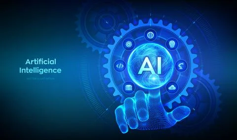 AI. Artificial Intelligence. Machine Learning Concept. Big data. Neural net.. Illustrazione stock