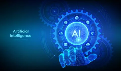 AI. Artificial Intelligence. Machine Learning. Neural networks. Wireframe han イラスト素材