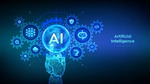 AI. Artificial Intelligence. Machine Learning Concept. Big data. Neural net.. 库存插图