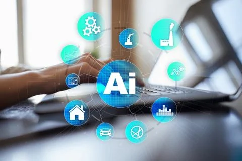 AI, Artificial intelligence, machine learning, neural networks and modern Foto stock