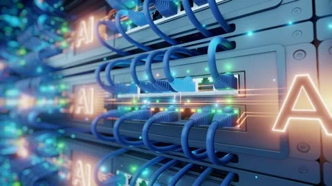 AI Artificial Intelligence Network Switch Server Rack Ethernet Cable Data Center 库存影片 336117577