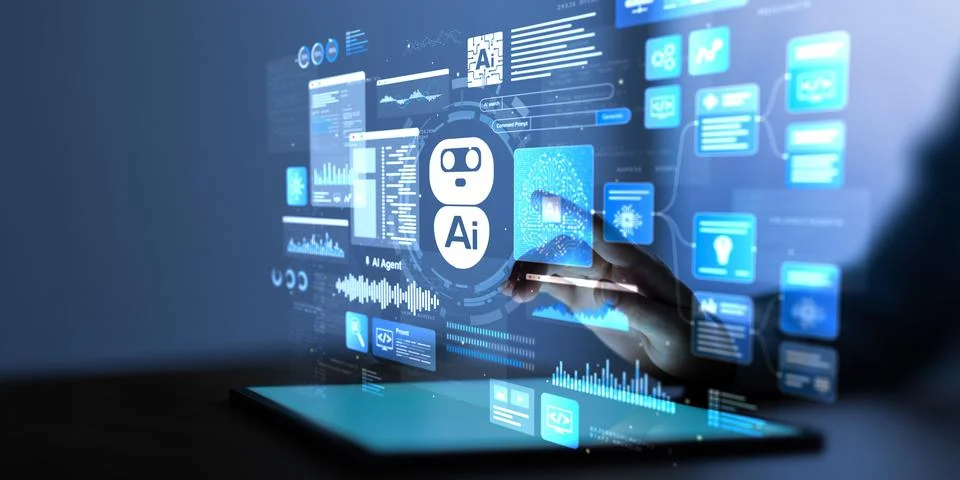 AI Artificial Intelligence Platform for Data Analysis and Business Automation 库存照片