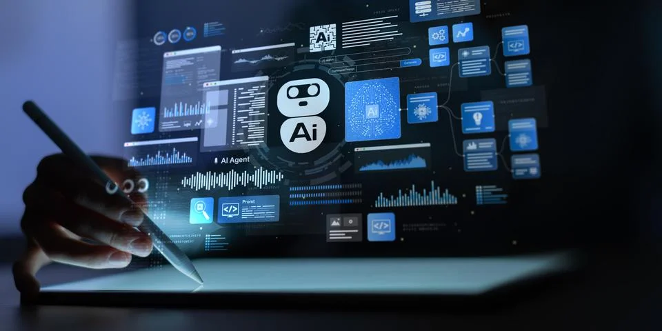 AI Artificial Intelligence Platform for Data Analysis and Business Automation Stock Photos