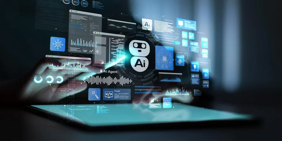 AI Artificial Intelligence Platform for Voice Interaction and Data Analysis.. 库存照片