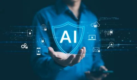 AI Artificial intelligence-powered cybersecurity system concept. Stock Photos