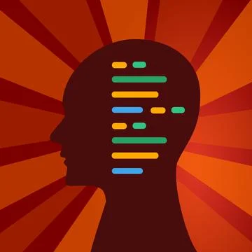 AI Artificial Intelligence revolution red propaganda retro design head with Stock Illustration