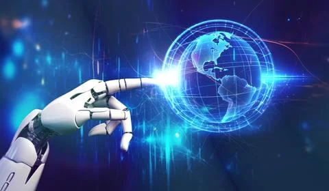 AI, Artificial intelligence, robot hand touching and changing the world, un.. 스톡 사진