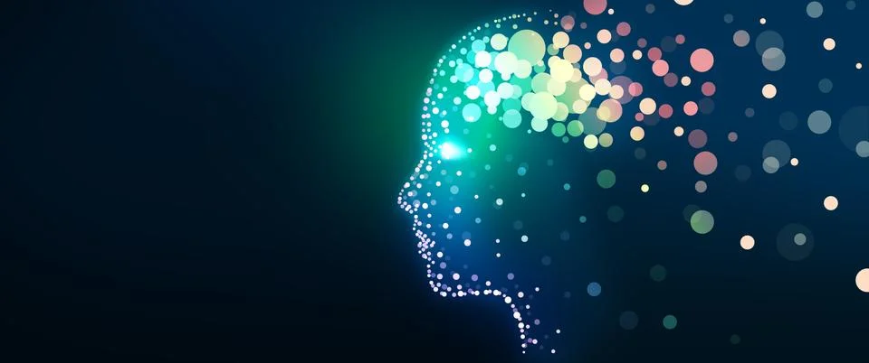 AI - Artificial intelligence. Robotics head and face with neural network thin Stock Illustration