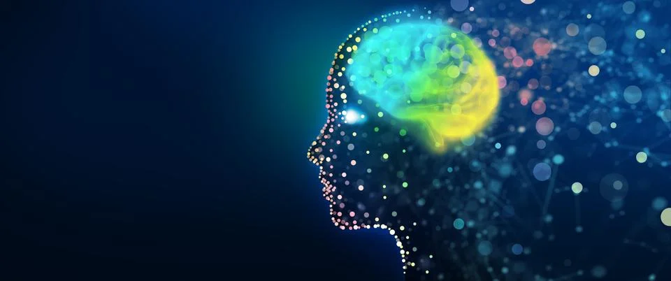 AI - Artificial intelligence. Robotics head and face with neural network thin Stock Illustration