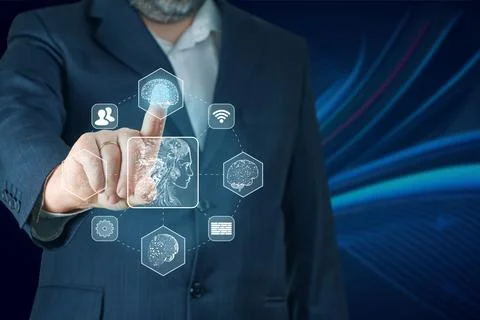 AI, Artificial Intelligence in smartphone. Chat bot interface, Futuristic Stock Photos