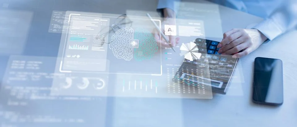 AI Artificial Intelligence System for Data Analysis and Business Performanc.. Fotos de archivo