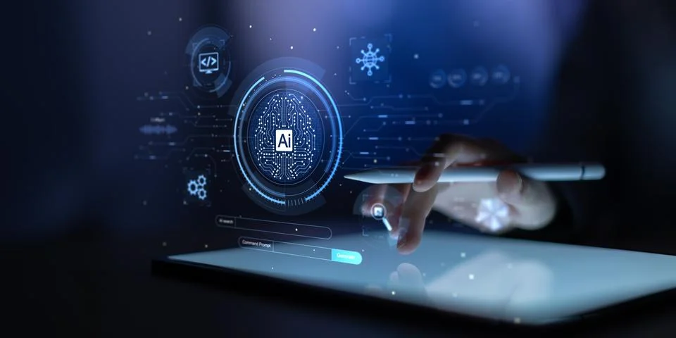 AI Artificial Intelligence System for Digital Interaction and User Interfac.. Fotos de archivo