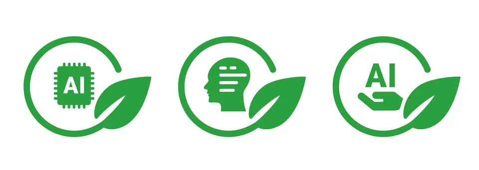 AI Artificial Intelligence tech futuristic in green leaves circle icon symbol Stock Illustration