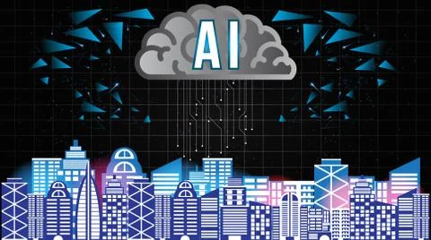 AI Artificial Intelligence technology background concept with brain and build Stock Illustration