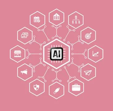 AI Artificial intelligence Technology for business and finacial icon and desi Stock Illustration