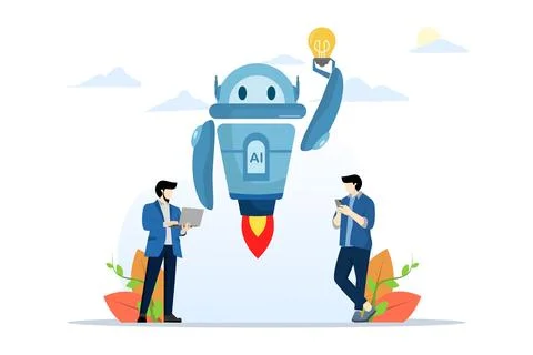 AI artificial intelligence technology concept to think and suggest new ideas Stock Illustration
